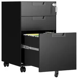 3 Drawer File Cabinet with Lock, Fully Assembled Metal Mobile Filing Cabinets for Home Office, Small Rolling File Caninet on Wheels for Legal/Letter / A4 File, Black 3 Drawer File Cabinet with Lock, Fully Assembled Metal Mobile Filing Cabinets for Home Office, Small Rolling File Caninet on Wheels for Legal/Letter / A4 File, Black