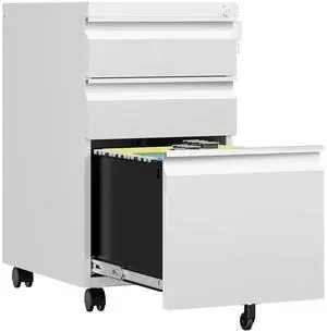 3 Drawer Mobile File Cabinet with Lock, Rolling File Cabinets for Home Office, Under Desk Small File Caninet on wheels, Metal Vertical White Filing Cabnet for Legal/Letter/A4 - Assembly Required 3 Drawer Mobile File Cabinet with Lock, Rolling File Cabinets for Home Office, Under Desk Small File Caninet on wheels, Metal Vertical White Filing Cabnet for Legal/Letter/A4 - Assembly Required