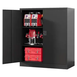 Metal Storage Cabinet, 35.4'' Tall Small Storage Cabinet with Doors and Shelves, Locking Cabinet for Home Office, Garage, Utility Room, Warehouse, Black Metal Storage Cabinet, 35.4'' Tall Small Storage Cabinet with Doors and Shelves, Locking Cabinet for Home Office, Garage, Utility Room, Warehouse, Black