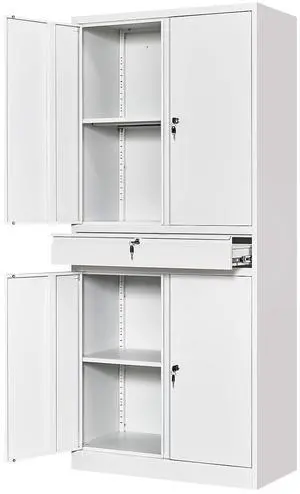 White Metal Storage Cabinet with Lock, 71" Tall Garage Storage Cabinets with Doors and Shelves, Lockable Tool Caninet Steel Locking Cabnets File Caninet for Home Office, Garage, Pantry White Metal Storage Cabinet with Lock, 71" Tall Garage Storage Cabinets with Doors and Shelves, Lockable Tool Caninet Steel Locking Cabnets File Caninet for Home Office, Garage, Pantry