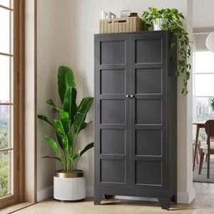 72" Tall Kitchen Cabinet Storage Unit With 2 Doors and 4 Adjustable Shelves, Metal Black Freestanding Cupboard, 5 Tier Kitchen Pantry Storage Cabinet for Kitchen Dining/Living Room/Garage/Home/Office 72" Tall Kitchen Cabinet Storage Unit With 2 Doors and 4 Adjustable Shelves, Metal Black Freestanding Cupboard, 5 Tier Kitchen Pantry Storage Cabinet for Kitchen Dining/Living Room/Garage/Home/Office