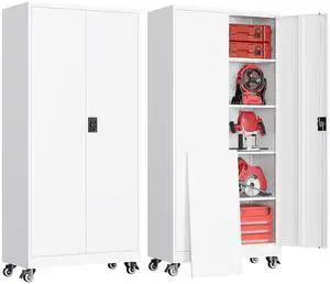 Garage Storage Cabinet with Doors and Shelves, Garage Cabinets with Wheels, Metal Lockable Storage Caninet,Tall Tool Cabnet on Wheels for Workshop/Home/Office/Shop - (White 75H) Garage Storage Cabinet with Doors and Shelves, Garage Cabinets with Wheels, Metal Lockable Storage Caninet,Tall Tool Cabnet on Wheels for Workshop/Home/Office/Shop - (White 75H)