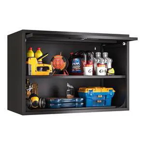 Metal Storage Cabinet, Wall-Mounted Storage Cabinets with Up-Flip Doors, Steel Small Floating Garage Cabinet with Lock for HomeKitchen, Black Metal Storage Cabinet, Wall-Mounted Storage Cabinets with Up-Flip Doors, Steel Small Floating Garage Cabinet with Lock for HomeKitchen, Black