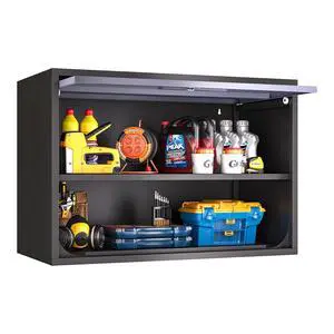 Metal Wall Storage Cabinet, Wall-Mounted Storage Cabinet with Up-Flip Doors, Steel Small Floating Garage Cabinets with Lock, Black ANG Grey Metal Wall Storage Cabinet, Wall-Mounted Storage Cabinet with Up-Flip Doors, Steel Small Floating Garage Cabinets with Lock, Black ANG Grey