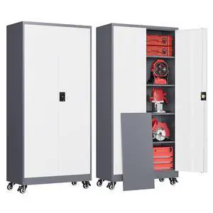 Garage Cabinet with Wheels and Adjustable Shelves, Metal Garage Storage Cabinets with 2 Doors, Storage Caninet with Lock, Large Tool Cabnet for Workshop/Home/Office-(Gray White 75H) Garage Cabinet with Wheels and Adjustable Shelves, Metal Garage Storage Cabinets with 2 Doors, Storage Caninet with Lock, Large Tool Cabnet for Workshop/Home/Office-(Gray White 75H)