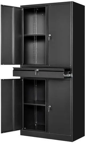 Black Metal Storage Cabinet with Lock, 71" Tall Garage Storage Cabinets with Doors and Shelves, Lockable Tool Caninet Steel Locking Cabnets File Cabinet for Home Office, Garage, Pantry Black Metal Storage Cabinet with Lock, 71" Tall Garage Storage Cabinets with Doors and Shelves, Lockable Tool Caninet Steel Locking Cabnets File Cabinet for Home Office, Garage, Pantry