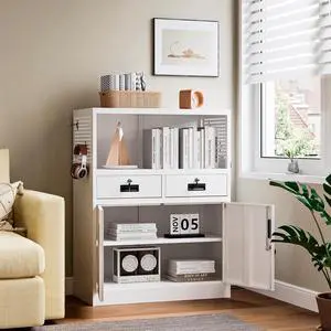 Storage Cabinet with Drawers, 41.3" Steel Lockable Storage Cabinet with Doors and Side Pegboard, Metal Cabinet for Garage, School, Home Office, White Storage Cabinet with Drawers, 41.3" Steel Lockable Storage Cabinet with Doors and Side Pegboard, Metal Cabinet for Garage, School, Home Office, White