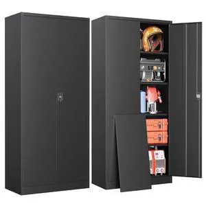 Metal Garage Cabinets with Lock, 72" H Garage Storage Cabinet with 2 Doors and 4 Adjustable Shelves, Steel Locking Caninet Tall Tool Storage Cabinets, Lockable File Cabnet for Home Office Metal Garage Cabinets with Lock, 72" H Garage Storage Cabinet with 2 Doors and 4 Adjustable Shelves, Steel Locking Caninet Tall Tool Storage Cabinets, Lockable File Cabnet for Home Office