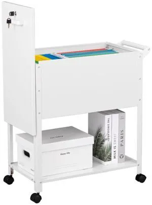 Mobile File Cart, 2-Tier Rolling File Cart with Wheels Hanging Files, Metal File Cabinet with Lock and Sliding Covers for A4/Letter/Legal Size, White Mobile File Cart, 2-Tier Rolling File Cart with Wheels Hanging Files, Metal File Cabinet with Lock and Sliding Covers for A4/Letter/Legal Size, White