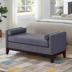 51" Bedroom Ottoman Bench with Rolled Pillows, Boucle Upholstered End of Bed Bench with Arms and Solid Wooden Foot, Comfort Padded Window Stool Entryway Footrest for Living Room, Apartment, Dark Gray 51" Bedroom Ottoman Bench with Rolled Pillows, Boucle Upholstered End of Bed Bench with Arms and Solid Wooden Foot, Comfort Padded Window Stool Entryway Footrest for Living Room, Apartment, Dark Gray