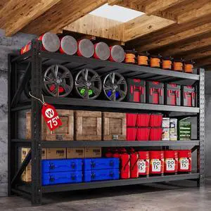 75W Heavy Duty Metal Storage Shelves, 9000LBS Metal Garage Shelving Units, 24Deep Rack Shelf, 4 Tier Steel Industrial Shelving , Adjustable Standing Shelf for Warehouse/Basement 75"W x 24"D x 70"H 75W Heavy Duty Metal Storage Shelves, 9000LBS Metal Garage Shelving Units, 24Deep Rack Shelf, 4 Tier Steel Industrial Shelving , Adjustable Standing Shelf for Warehouse/Basement 75"W x 24"D x 70"H