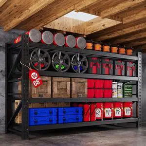 68W Garage Shelving Units, 8000LBS Storage Shelves Heavy Duty, 24" Deep Metal Shelving Rack, 4 Tier Tall Steel Industrial Shelving , Adjustable Standing Shelf for Warehouse / Shop 68"W x 24"D x 64"H 68W Garage Shelving Units, 8000LBS Storage Shelves Heavy Duty, 24" Deep Metal Shelving Rack, 4 Tier Tall Steel Industrial Shelving , Adjustable Standing Shelf for Warehouse / Shop 68"W x 24"D x 64"H