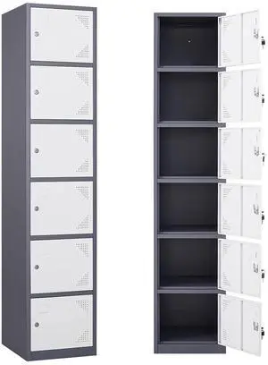 Metal Storage Locker, Metal Lockers with 6 Doors, 71" Tall Steel Storage Cabinet Organizer for Employees, School, Gym, Home Office, Staff Metal Storage Locker, Metal Lockers with 6 Doors, 71" Tall Steel Storage Cabinet Organizer for Employees, School, Gym, Home Office, Staff