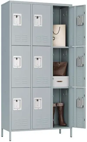 Metal Storage Locker, Metal Locker with 9 Doors, 71" Tall Steel Storage Lockers for Employees, Large Locker Storage Cabinets Organizer for School, Gym, Home Office, Staff Metal Storage Locker, Metal Locker with 9 Doors, 71" Tall Steel Storage Lockers for Employees, Large Locker Storage Cabinets Organizer for School, Gym, Home Office, Staff