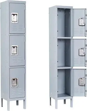 Metal Storage Locker, Metal Locker with 3 Doors, 66" Tall Steel Storage Lockers for Employees, Locker Storage Cabinets Organizer for School, Gym, Home Office, Staff Metal Storage Locker, Metal Locker with 3 Doors, 66" Tall Steel Storage Lockers for Employees, Locker Storage Cabinets Organizer for School, Gym, Home Office, Staff