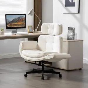 Criss Cross Legged Office Chair with Adjustable Armrests, Sherpa Upholstered Vanity Chair with Wheels & Headrest, Swivel Desk Armchair Rolling Stool with Wide Seat for Home, Makeup, Gaming, Ivory Criss Cross Legged Office Chair with Adjustable Armrests, Sherpa Upholstered Vanity Chair with Wheels & Headrest, Swivel Desk Armchair Rolling Stool with Wide Seat for Home, Makeup, Gaming, Ivory