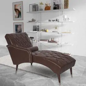 Chaise Sofa Chair Indoor with Pillow and Solid Wood Legs, Soft PU Upholstered Armchair with Tufted Back, Leisure Couch Accent Reading Chair for Living Room, Bedroom, Dark Brown Chaise Sofa Chair Indoor with Pillow and Solid Wood Legs, Soft PU Upholstered Armchair with Tufted Back, Leisure Couch Accent Reading Chair for Living Room, Bedroom, Dark Brown