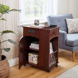 Narrow Side Table with USB Ports and Outlets, Sofa End Table with Charging Station, Nightstand with Storage, Bedside Tables with Wheels for Living Room, Bedroom,Red Walnut Narrow Side Table with USB Ports and Outlets, Sofa End Table with Charging Station, Nightstand with Storage, Bedside Tables with Wheels for Living Room, Bedroom,Red Walnut
