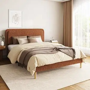 Queen Size Platform Bed Frame with Height Adjustable Headboard, Boucle Upholstered Bed Frame with Solid Wooden Legs, Double Bedframe with Underbed Space, No Box Spring Needed, Easy to Assemble, Brown Queen Size Platform Bed Frame with Height Adjustable Headboard, Boucle Upholstered Bed Frame with Solid Wooden Legs, Double Bedframe with Underbed Space, No Box Spring Needed, Easy to Assemble, Brown