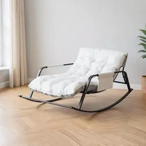 Extra Wide Outdoor Rocking Chair, Technical Leather Upholstered Accent Chair, Large Seat Gliding Chair, Modern Reclining Chair for Living Room Nursery Bedroom, White Extra Wide Outdoor Rocking Chair, Technical Leather Upholstered Accent Chair, Large Seat Gliding Chair, Modern Reclining Chair for Living Room Nursery Bedroom, White