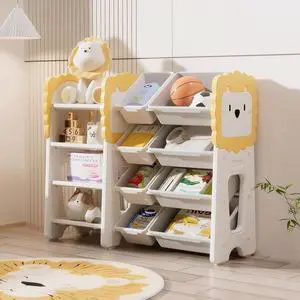 Plastic Bookshelf and Toy Storage, 4-Tier Toy Organizers W/8 Removable Storage Bins, Toy Bin Stuffed Animal Storage for Study Room, Bedroom, Kids Room, Classroom, Nursery Plastic Bookshelf and Toy Storage, 4-Tier Toy Organizers W/8 Removable Storage Bins, Toy Bin Stuffed Animal Storage for Study Room, Bedroom, Kids Room, Classroom, Nursery