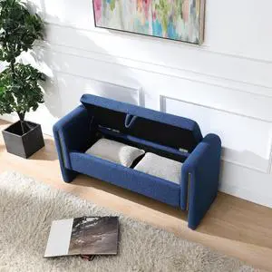 Modern End of Bed Storage Bench, Teddy Upholstered Ottoman with Arms and Hidden Storage, 52.25" Large Footstool, Comfy Vanity Bench for Living Room,Bedroom, Dorm, Navy Blue Modern End of Bed Storage Bench, Teddy Upholstered Ottoman with Arms and Hidden Storage, 52.25" Large Footstool, Comfy Vanity Bench for Living Room,Bedroom, Dorm, Navy Blue
