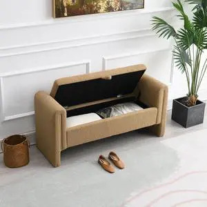 Modern End of Bed Storage Bench, Teddy Upholstered Ottoman with Arms and Hidden Storage, 52.25" Large Footstool, Comfy Vanity Bench for Living Room,Bedroom, Dorm, Coffee Modern End of Bed Storage Bench, Teddy Upholstered Ottoman with Arms and Hidden Storage, 52.25" Large Footstool, Comfy Vanity Bench for Living Room,Bedroom, Dorm, Coffee