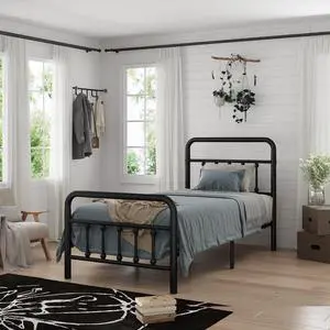 Twin Size Metal Bed Frame,Platform Bedframe with Headboard and Footboard, Single Bed with Large Under Bed Storage, Strong Metal Slats, No Box Spring Needed, Black Twin Size Metal Bed Frame,Platform Bedframe with Headboard and Footboard, Single Bed with Large Under Bed Storage, Strong Metal Slats, No Box Spring Needed, Black