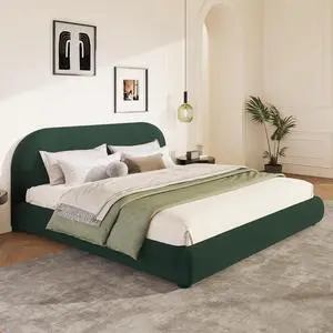 Soft Velvet Upholstered King Bedframe, Platform Bed with Solid Cylindrical Legs, Modern Luxury Double Bed, Cushioned Bedroom Furniture, No Box Spring Needed, Green Soft Velvet Upholstered King Bedframe, Platform Bed with Solid Cylindrical Legs, Modern Luxury Double Bed, Cushioned Bedroom Furniture, No Box Spring Needed, Green
