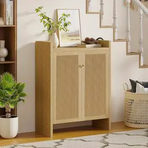 6-Tier Shoe Storage Cabinet with Rattan Doors, Shoe Rack with Adjustable Shelves and Bottom Storage Area, Freestanding Wooden Shoe Organizer for Entryway,Hallway,Living Room, Natural 6-Tier Shoe Storage Cabinet with Rattan Doors, Shoe Rack with Adjustable Shelves and Bottom Storage Area, Freestanding Wooden Shoe Organizer for Entryway,Hallway,Living Room, Natural