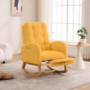 Plush High-Back Rocker Recliner, Teddy Fabric Accent Rocking Chair with Footrest, Glider Nursery Chair with Rubber Wood Legs, Lounger for Nursery, Bedroom, Living Room, Orange Plush High-Back Rocker Recliner, Teddy Fabric Accent Rocking Chair with Footrest, Glider Nursery Chair with Rubber Wood Legs, Lounger for Nursery, Bedroom, Living Room, Orange
