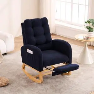 Plush High-Back Rocker Recliner, Teddy Fabric Accent Rocking Chair with Footrest, Glider Nursery Chair with Rubber Wood Legs, Lounger for Nursery, Bedroom, Living Room, Blue Plush High-Back Rocker Recliner, Teddy Fabric Accent Rocking Chair with Footrest, Glider Nursery Chair with Rubber Wood Legs, Lounger for Nursery, Bedroom, Living Room, Blue
