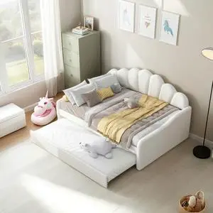 Full Size Velvet Daybed with Trundle Bed,White Platform Daybed Frame,Sturdy Pine Wood Trundle Bed,Modern Sofa Bed for Living Room,Bedroom,Guest Room,No Box Spring Required,Easy Assembly Full Size Velvet Daybed with Trundle Bed,White Platform Daybed Frame,Sturdy Pine Wood Trundle Bed,Modern Sofa Bed for Living Room,Bedroom,Guest Room,No Box Spring Required,Easy Assembly
