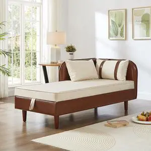 65" PU Upholstered Storage Chaise Lounge Sofa with Velvet Cushion and Pillows, Sleeper Chair with Right Hand Armrest, Lounge Sofa, Accent Reading Chair for Living Room, Bedroom, Brown + Beige 65" PU Upholstered Storage Chaise Lounge Sofa with Velvet Cushion and Pillows, Sleeper Chair with Right Hand Armrest, Lounge Sofa, Accent Reading Chair for Living Room, Bedroom, Brown + Beige