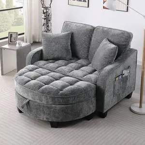 51" Loveseat Sofa Bed, 3 IN 1 Convertible Sofa with Storage Footrest, 2 Seater Futon Couch with Adjustable Backrests, Side Pockets, Chaise Longue with Throw Pillows for Living Room and Bedroom, Grey 51" Loveseat Sofa Bed, 3 IN 1 Convertible Sofa with Storage Footrest, 2 Seater Futon Couch with Adjustable Backrests, Side Pockets, Chaise Longue with Throw Pillows for Living Room and Bedroom, Grey