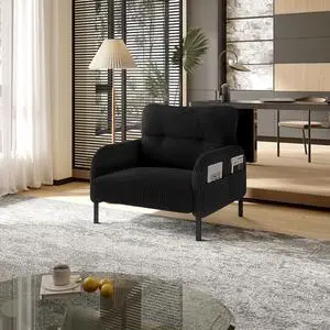 Comfy Single Sofa Chair with Wide Seat, Corduroy Upholstered Modern Accent Armchair with Side Pockets and Reinforced Legs, Living Room Readubg Chair for Bedroom, Waiting Room, Balcony, Black Comfy Single Sofa Chair with Wide Seat, Corduroy Upholstered Modern Accent Armchair with Side Pockets and Reinforced Legs, Living Room Readubg Chair for Bedroom, Waiting Room, Balcony, Black