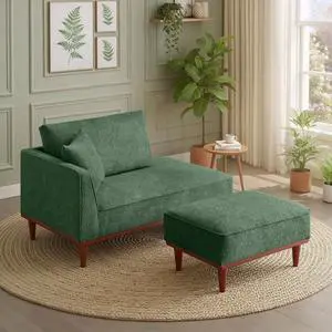 Upholstered Chaise Lounge with Stool, Sleeper Chair with Left Hand Armrest and Pillow for Living Room Bedroom, Leisure Couch Accent Reading Chair with Ottoman for Living Room, Bedroom, Green Upholstered Chaise Lounge with Stool, Sleeper Chair with Left Hand Armrest and Pillow for Living Room Bedroom, Leisure Couch Accent Reading Chair with Ottoman for Living Room, Bedroom, Green