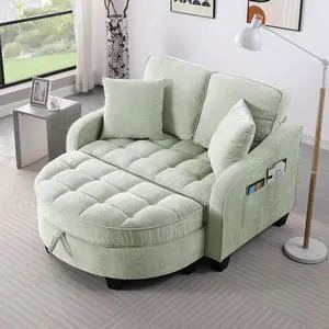 51" Loveseat Sofa Bed, 3 IN 1 Convertible Sofa with Storage Footrest, 2 Seater Futon Couch with Adjustable Backrests, Side Pockets, Chaise Longue with Throw Pillows for Living Room and Bedroom, Cyan 51" Loveseat Sofa Bed, 3 IN 1 Convertible Sofa with Storage Footrest, 2 Seater Futon Couch with Adjustable Backrests, Side Pockets, Chaise Longue with Throw Pillows for Living Room and Bedroom, Cyan