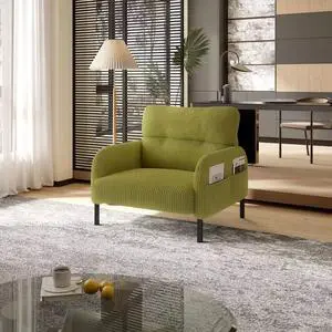 Comfy Single Sofa Chair with Wide Seat, Corduroy Upholstered Modern Accent Armchair with Side Pockets and Reinforced Legs, Living Room Readubg Chair for Bedroom, Waiting Room, Balcony, Olive Green Comfy Single Sofa Chair with Wide Seat, Corduroy Upholstered Modern Accent Armchair with Side Pockets and Reinforced Legs, Living Room Readubg Chair for Bedroom, Waiting Room, Balcony, Olive Green