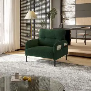 Comfy Single Sofa Chair with Wide Seat, Corduroy Upholstered Modern Accent Armchair with Side Pockets and Reinforced Legs, Living Room Readubg Chair for Bedroom, Waiting Room, Balcony, Emerald Comfy Single Sofa Chair with Wide Seat, Corduroy Upholstered Modern Accent Armchair with Side Pockets and Reinforced Legs, Living Room Readubg Chair for Bedroom, Waiting Room, Balcony, Emerald