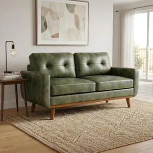 65" Loveseat Sofa with Solid Wood Legs, Minimalist 2 Seater Sofa, Breathable Foil Fabric Upholstered Small Couch for Living Room, Apartment, Studio, Office, Olive Green 65" Loveseat Sofa with Solid Wood Legs, Minimalist 2 Seater Sofa, Breathable Foil Fabric Upholstered Small Couch for Living Room, Apartment, Studio, Office, Olive Green