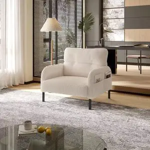 Comfy Single Sofa Chair with Wide Seat, Corduroy Upholstered Modern Accent Armchair with Side Pockets and Reinforced Legs, Living Room Readubg Chair for Bedroom, Waiting Room, Balcony, Beige Comfy Single Sofa Chair with Wide Seat, Corduroy Upholstered Modern Accent Armchair with Side Pockets and Reinforced Legs, Living Room Readubg Chair for Bedroom, Waiting Room, Balcony, Beige