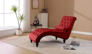Velvet Upholstered Chaise Lounge Indoor, Single Sofa Chair with Button Tufting & Silver Nailhead Trim Decor, Vintage Armchair, Reading Chair for Living Room, Study, Bedroom, Red Velvet Upholstered Chaise Lounge Indoor, Single Sofa Chair with Button Tufting & Silver Nailhead Trim Decor, Vintage Armchair, Reading Chair for Living Room, Study, Bedroom, Red