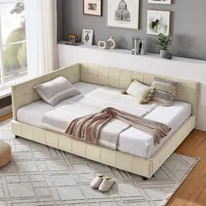 Full Size Upholstered Daybed with High Headboard, Soft Velvet Upholstered Day Bed Frame with Comfortable Left Armrests, L Shaped Tufted Corner Sofa Bed for Bedroom, Living Room, Beige Full Size Upholstered Daybed with High Headboard, Soft Velvet Upholstered Day Bed Frame with Comfortable Left Armrests, L Shaped Tufted Corner Sofa Bed for Bedroom, Living Room, Beige