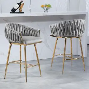 26" Modern Counter Height Bar Stools Set of 2, Boucle Bar Stools with Golden Chromed Base & Footrest, Comfortable Stool Chairs for Kitchen Island, Dining, Living Room, or Office 26" Modern Counter Height Bar Stools Set of 2, Boucle Bar Stools with Golden Chromed Base & Footrest, Comfortable Stool Chairs for Kitchen Island, Dining, Living Room, or Office