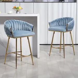 26" Modern Counter Height Bar Stools Set of 2, Boucle Bar Stools with Golden Chromed Base & Footrest, Comfortable Stool Chairs for Kitchen Island, Dining, Living Room, or Office 26" Modern Counter Height Bar Stools Set of 2, Boucle Bar Stools with Golden Chromed Base & Footrest, Comfortable Stool Chairs for Kitchen Island, Dining, Living Room, or Office