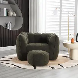 Giant Comfy Bean Bag Chair with Footstool, Big Beanbag for Adults,Boneless Reading Chair for Gaming and Watching, Square Lazy Sofa for Living Room, Bedroom,Olive Green Giant Comfy Bean Bag Chair with Footstool, Big Beanbag for Adults,Boneless Reading Chair for Gaming and Watching, Square Lazy Sofa for Living Room, Bedroom,Olive Green