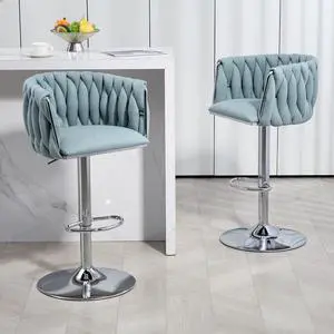 360° Fabric Cover Swivel Bar Stools Set of 2, Adjustable Counter Height Bar Chairs with Woven Back & Footrest, Silver Chromed Counter Stools for Kitchen Island 360° Fabric Cover Swivel Bar Stools Set of 2, Adjustable Counter Height Bar Chairs with Woven Back & Footrest, Silver Chromed Counter Stools for Kitchen Island