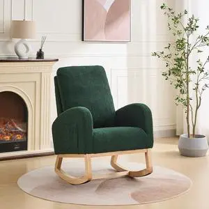 Rocking Chair for Nursery with Rubber Wood Legs, 27.2"W Polyester Upholstered Patio Glider Chair with High Back and Side Pocket, Comfy Reading Lounger, Accent Armchair for Living Room/Bedroom, Green Rocking Chair for Nursery with Rubber Wood Legs, 27.2"W Polyester Upholstered Patio Glider Chair with High Back and Side Pocket, Comfy Reading Lounger, Accent Armchair for Living Room/Bedroom, Green