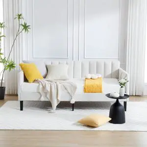 Twin Size Upholstered Daybed with Storage,Boucle Daybed Frame with Ribbed Tufted Backrest,Modern Comfy Corner Bed for Adults,Living Room,Home Office,Guest Bedroom Twin Size Upholstered Daybed with Storage,Boucle Daybed Frame with Ribbed Tufted Backrest,Modern Comfy Corner Bed for Adults,Living Room,Home Office,Guest Bedroom